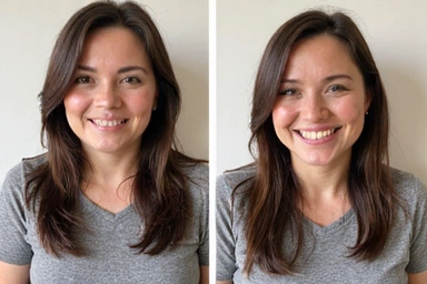 Before and after comparison of a woman showing significant weight loss and increased vitality